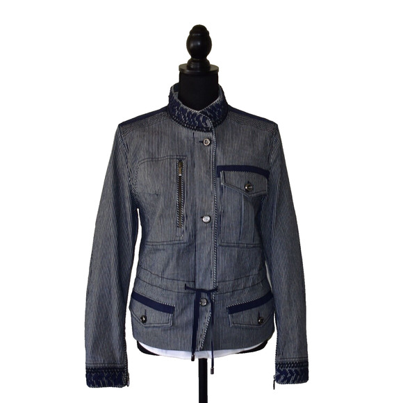 C5 NWT GUSTAV Navy & White Striped Denim Casual Jacket Size 38 - Picture 1 of 8